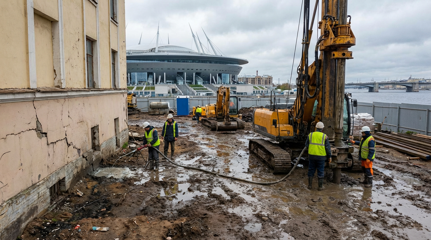 Цементация грунтов под фундаментами в Санкт-Петербурге: работа на слабых основаниях